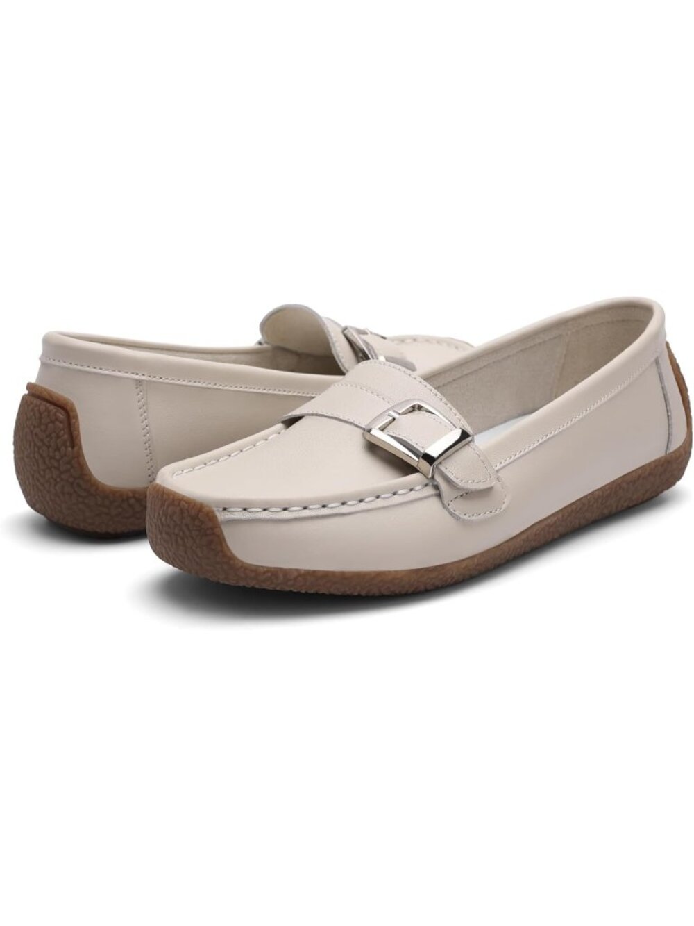 Women's Beige Loafers Slip-Ons Cute Casual Dress Walking Stylish Flats Shoes